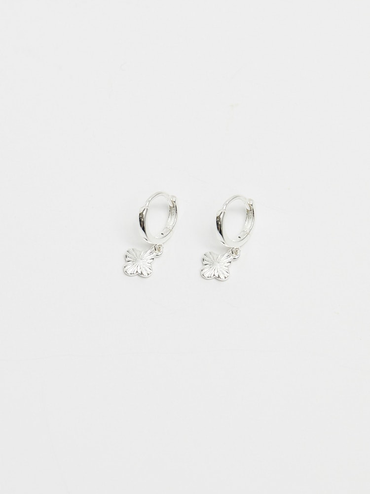 Simply Silver Silver Tone 925 Polished Diamond Cut Clover Charm Hoop Earrings - Image 2 of 3
