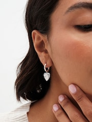 Simply Silver Silver Tone 925 Polished Diamond Cut Heart Drop Earrings - Image 1 of 3