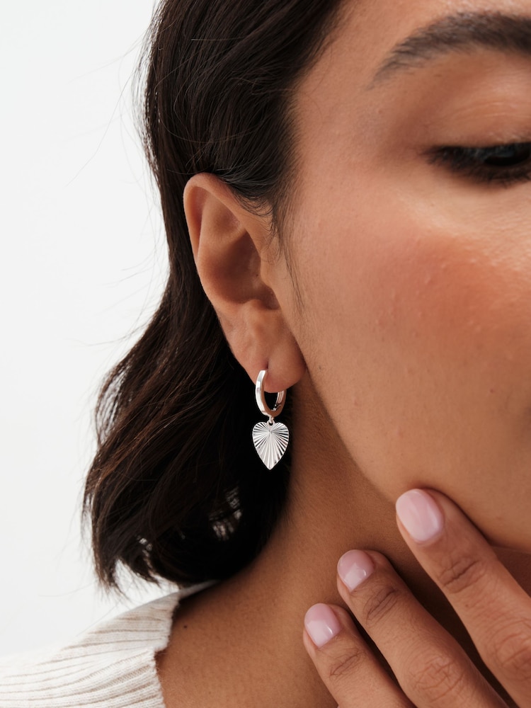 Simply Silver Silver Tone 925 Polished Diamond Cut Heart Drop Earrings - Image 1 of 3
