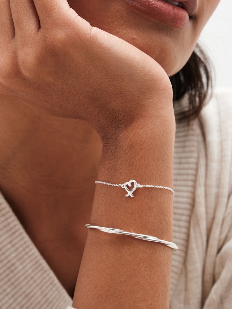 Simply Silver Silver Tone 925 Cross-Over Heart Toggle Bracelet - Image 3 of 3