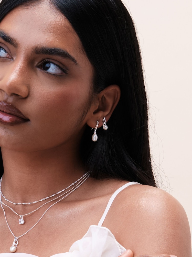 Simply Silver Silver Tone 925 Polished and Pearl Swirl Earrings - Image 3 of 3