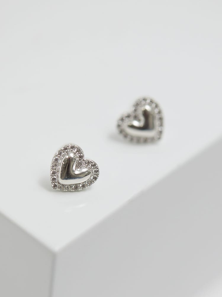 Simply Silver Silver Tone 925 Cubic Zirconia Heart Stud Earrings - Image 1 of 3