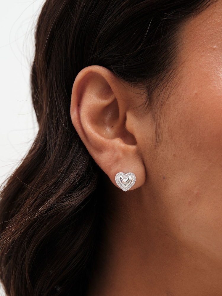 Simply Silver Silver Tone 925 Cubic Zirconia Heart Stud Earrings - Image 2 of 3