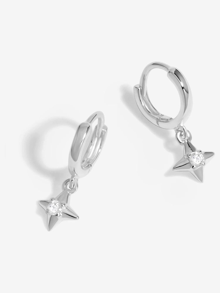 Simply Silver Silver Tone 925 Polished and Cubic Zirconia Silver Crystal Celestial Charm Hoop Earrings - Image 1 of 3