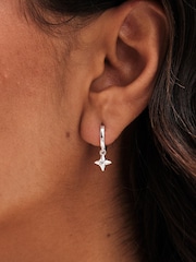 Simply Silver Silver Tone 925 Polished and Cubic Zirconia Silver Crystal Celestial Charm Hoop Earrings - Image 2 of 3