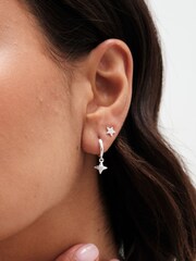 Simply Silver Silver Tone 925 Polished and Cubic Zirconia Silver Crystal Celestial Charm Hoop Earrings - Image 3 of 3
