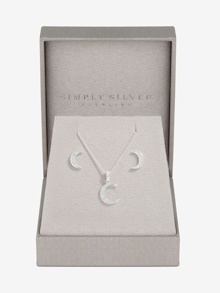 Simply Silver Silver Tone 925 Cubic Zirconia Crescent Set With Gift Boxed - Image 1 of 3