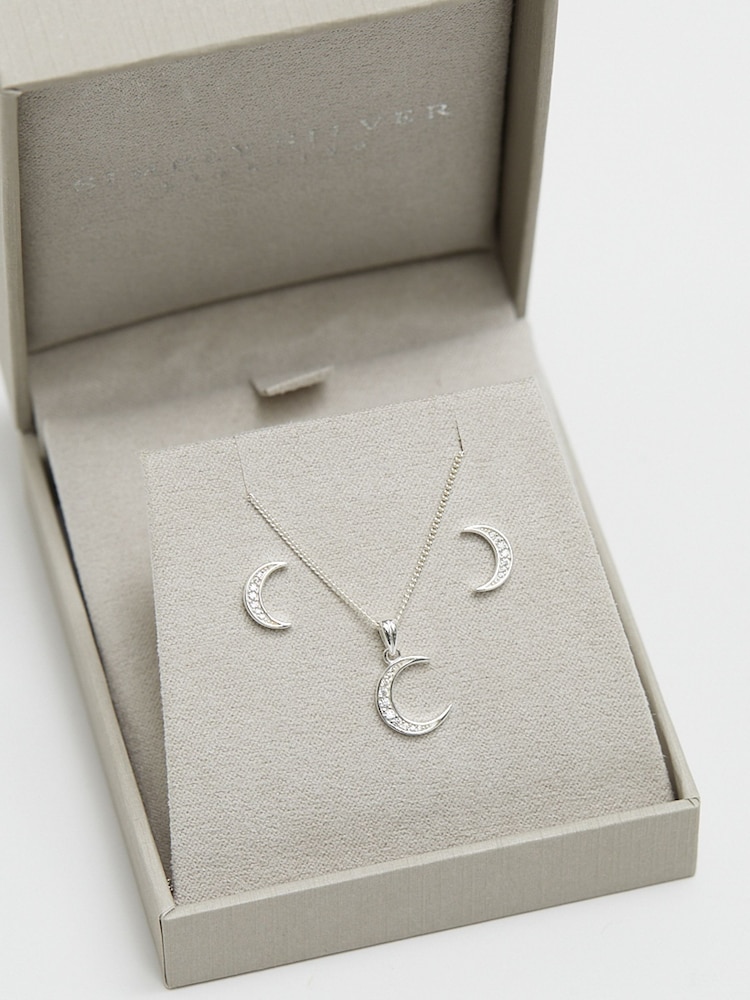 Simply Silver Silver Tone 925 Cubic Zirconia Crescent Set With Gift Boxed - Image 3 of 3