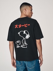 Black Licence Snoopy 100% Cotton T-Shirt - Image 1 of 9