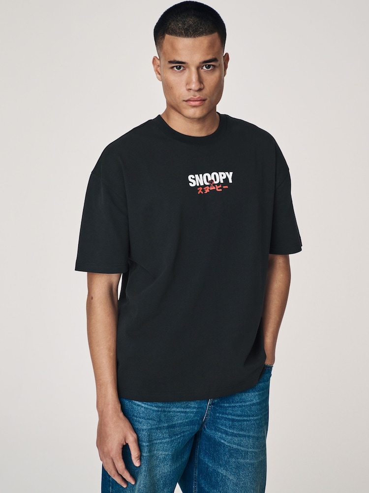 Black Licence Snoopy 100% Cotton T-Shirt - Image 2 of 9