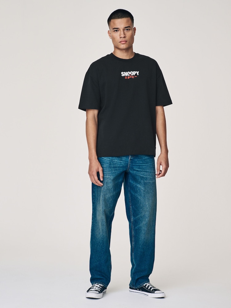 Black Licence Snoopy 100% Cotton T-Shirt - Image 1 of 5