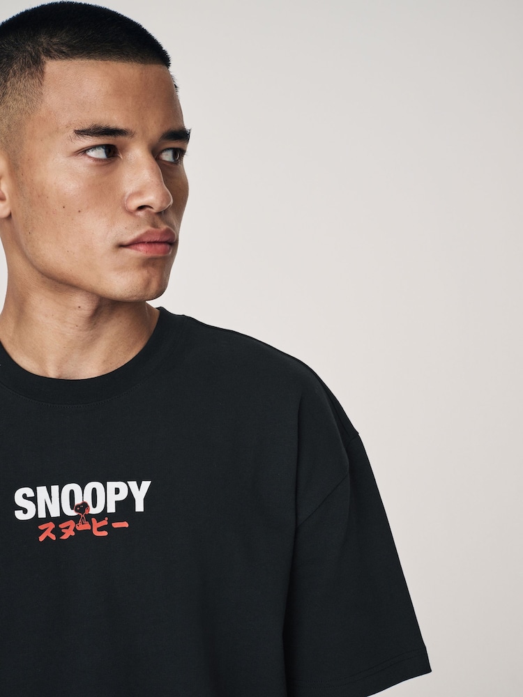 Black Licence Snoopy 100% Cotton T-Shirt - Image 2 of 5