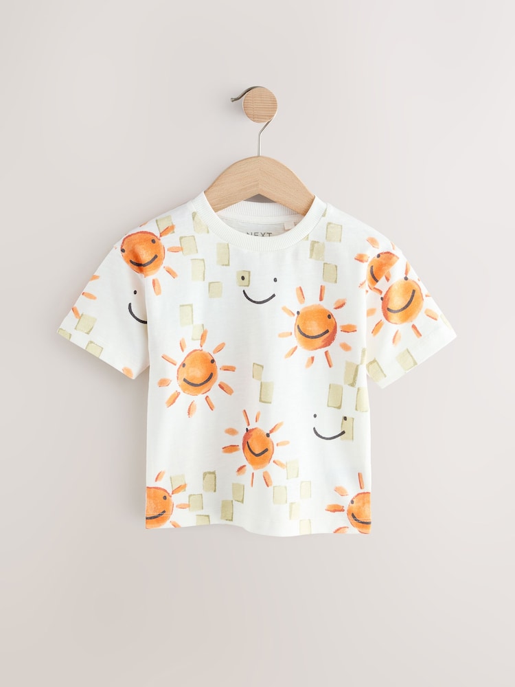 White Happy Face Short Sleeve All-Over Print T-Shirt (3mths-7yrs) - Image 1 of 4