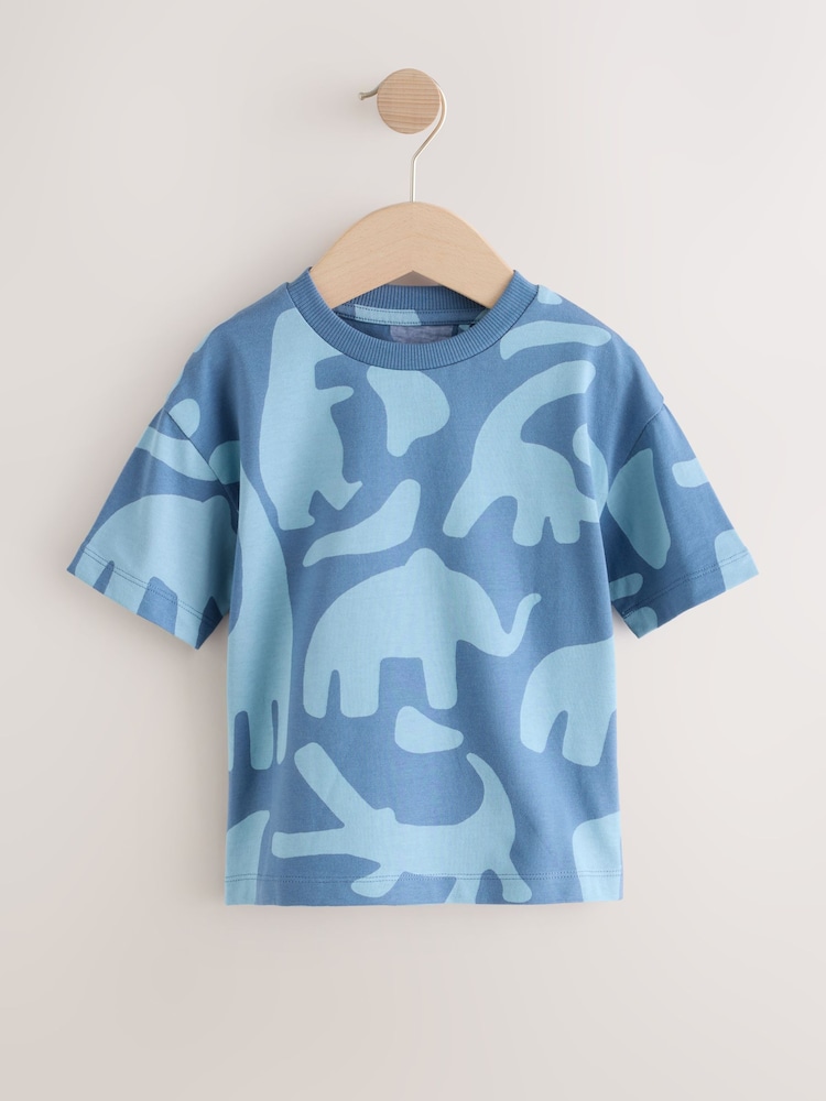 Blue Dinosaur Print Short Sleeve All-Over Print T-Shirt (3mths-7yrs) - Image 1 of 4