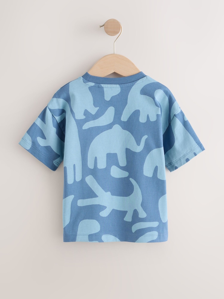 Blue Dinosaur Print Short Sleeve All-Over Print T-Shirt (3mths-7yrs) - Image 2 of 4