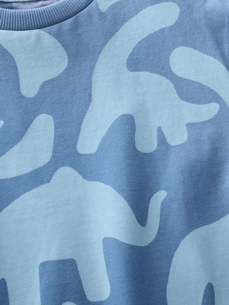 Blue Dinosaur Print Short Sleeve All-Over Print T-Shirt (3mths-7yrs) - Image 3 of 4