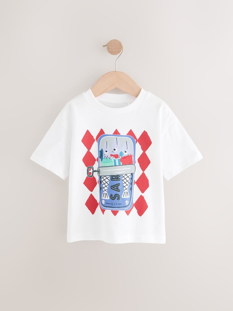 White Sardine 100% Cotton Short Sleeve Graphic Print T-Shirt (3mths-8yrs) - Image 1 of 3
