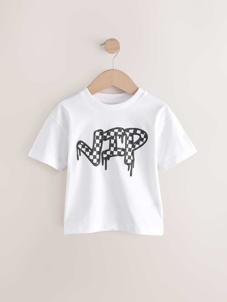 White/Black Graffiti Short Sleeve Graphic T-Shirt (3mths-7yrs) - Image 1 of 4