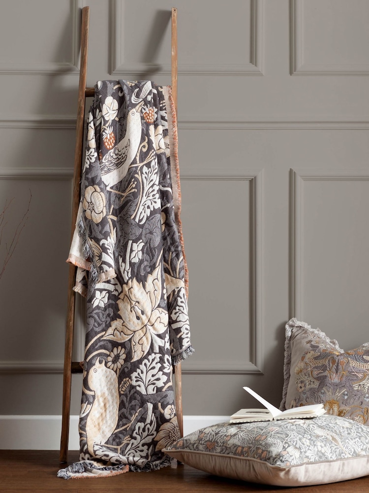 Morris & Co. Biscuit Strawberry Thief Jacquard Multi Layer Throw - Image 1 of 8