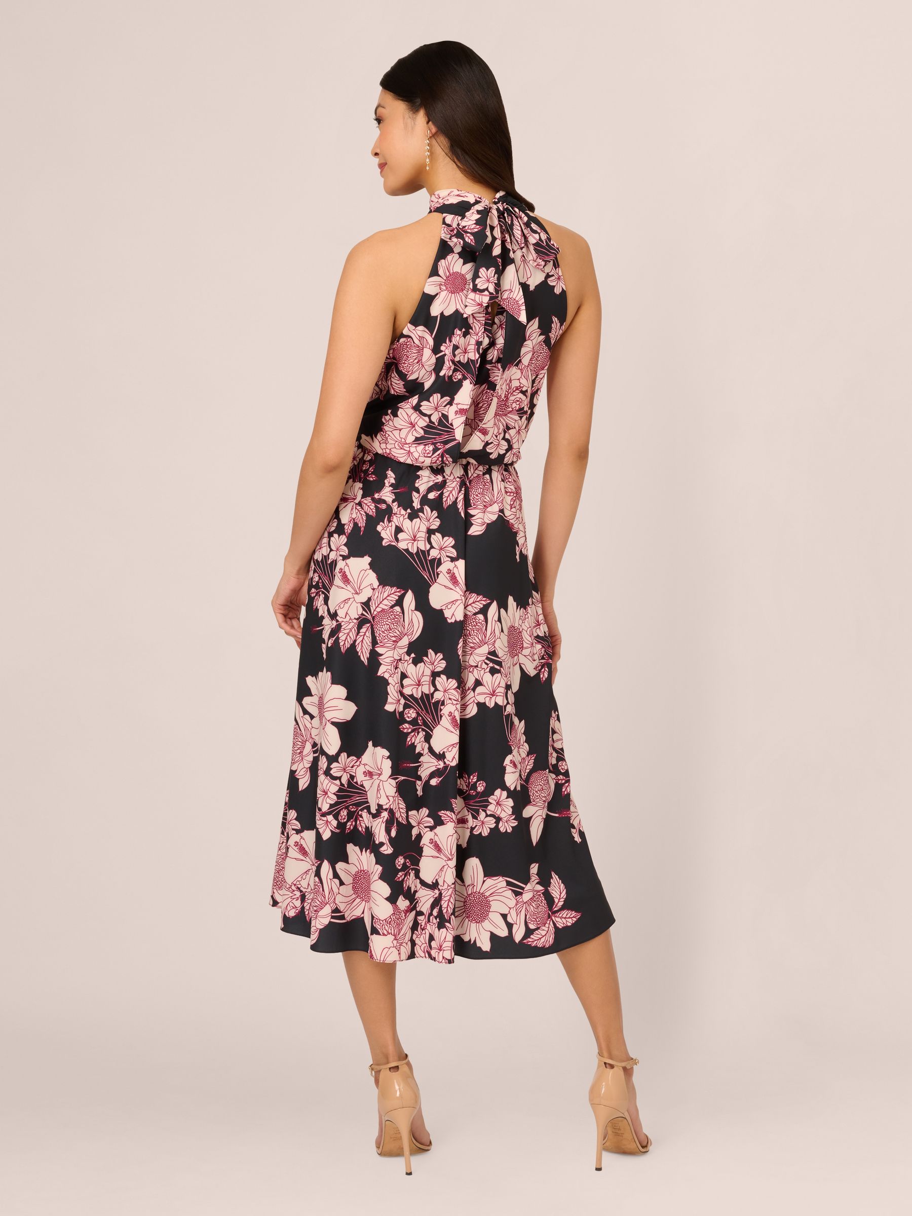 Buy Adrianna Papell Print Chiffon Halter Black/Pink Dress