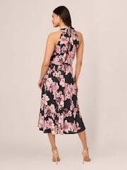 Adrianna Papell Print Chiffon Halter Black/Pink Dress - Image 2 of 7