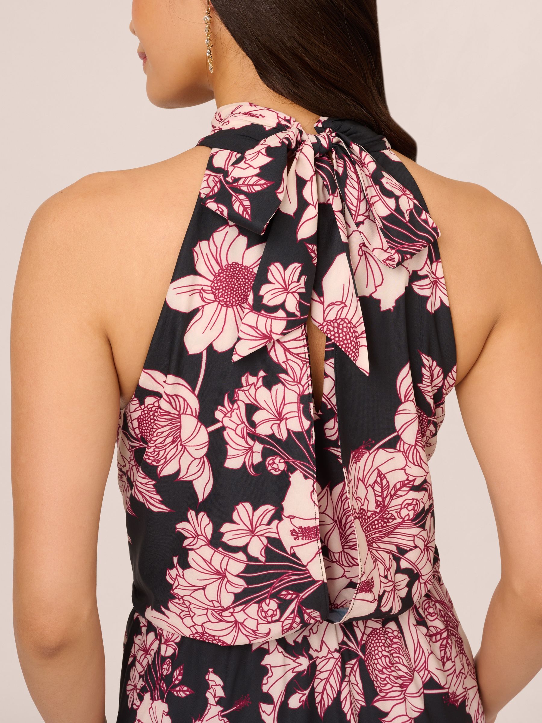 Buy Adrianna Papell Print Chiffon Halter Black/Pink Dress