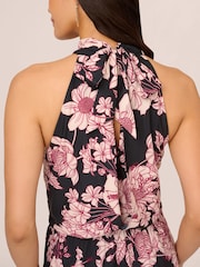 Adrianna Papell Print Chiffon Halter Black/Pink Dress - Image 6 of 7