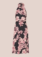 Adrianna Papell Print Chiffon Halter Black/Pink Dress - Image 7 of 7
