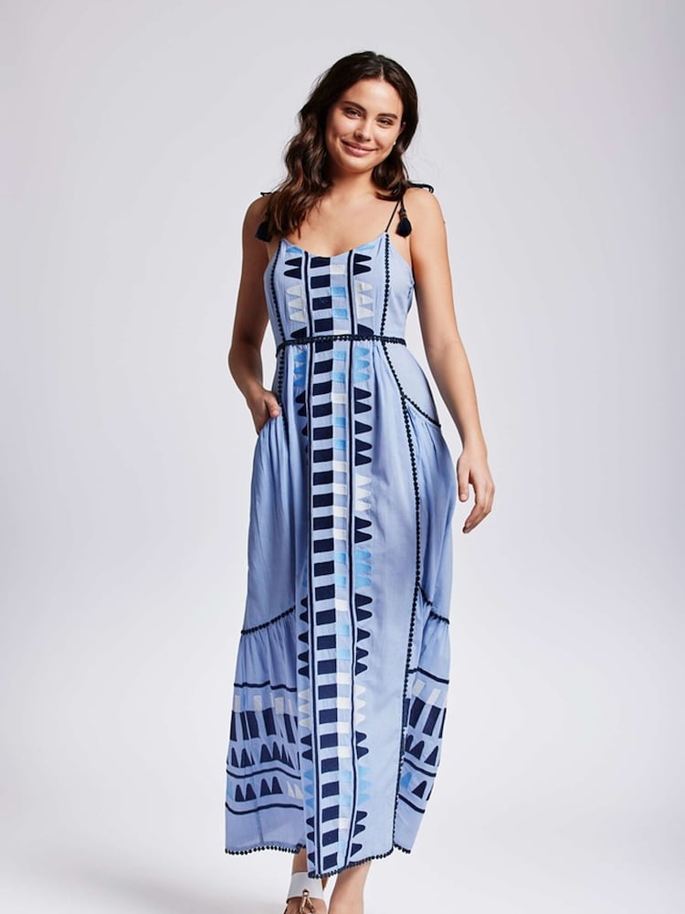 Iconique Blue Ada Strappy Maxi 100% Cotton Dress - Image 1 of 3