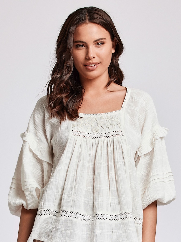 Iconique Cream 100% Cotton Mara Long Sleeve Tunic - Image 1 of 3 Iconique Cream 100% Cotton Mara Long Sleeve Tunic - Image 1 of 3