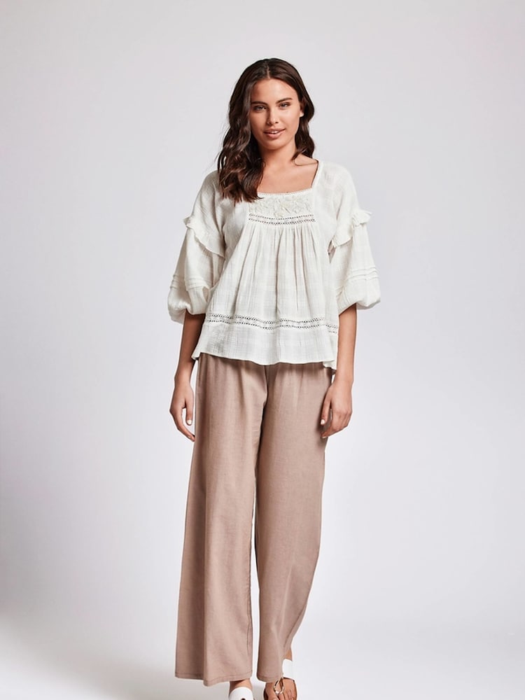 Iconique Cream 100% Cotton Mara Long Sleeve Tunic - Image 2 of 3 Iconique Cream 100% Cotton Mara Long Sleeve Tunic - Image 2 of 3
