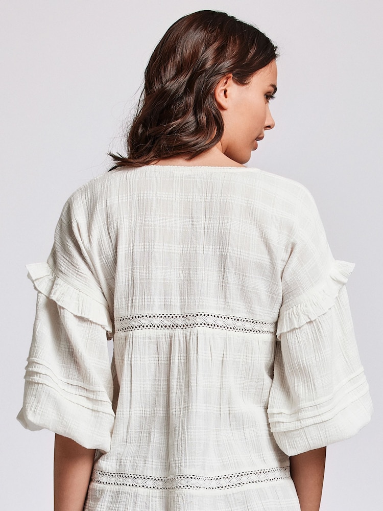 Iconique Cream 100% Cotton Mara Long Sleeve Tunic - Image 3 of 3 Iconique Cream 100% Cotton Mara Long Sleeve Tunic - Image 3 of 3