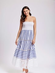 Iconique Blue Gaia Bandeaux Maxi Dress With Linen - Image 1 of 3