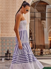 Iconique Blue Gaia Bandeaux Maxi Dress With Linen - Image 3 of 3