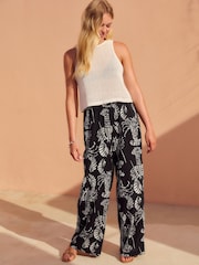 Estampado negro - Pantalones de pernera ancha con lino - Imagen 1 de 8
