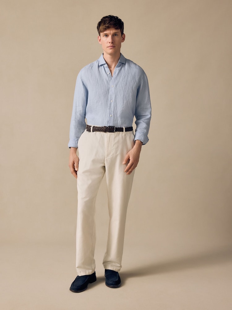 Ecru Regular Fit Smart Linen Cotton Blend Belted Trousers - Image 2 of 8