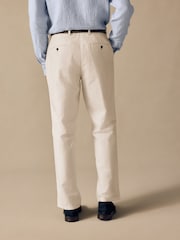 Ecru Regular Fit Smart Linen Cotton Blend Belted Trousers - Image 3 of 8
