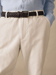 Ecru Regular Fit Smart Linen Cotton Blend Belted Trousers - Image 4 of 8
