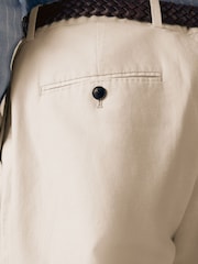 Ecru Regular Fit Smart Linen Cotton Blend Belted Trousers - Image 6 of 8