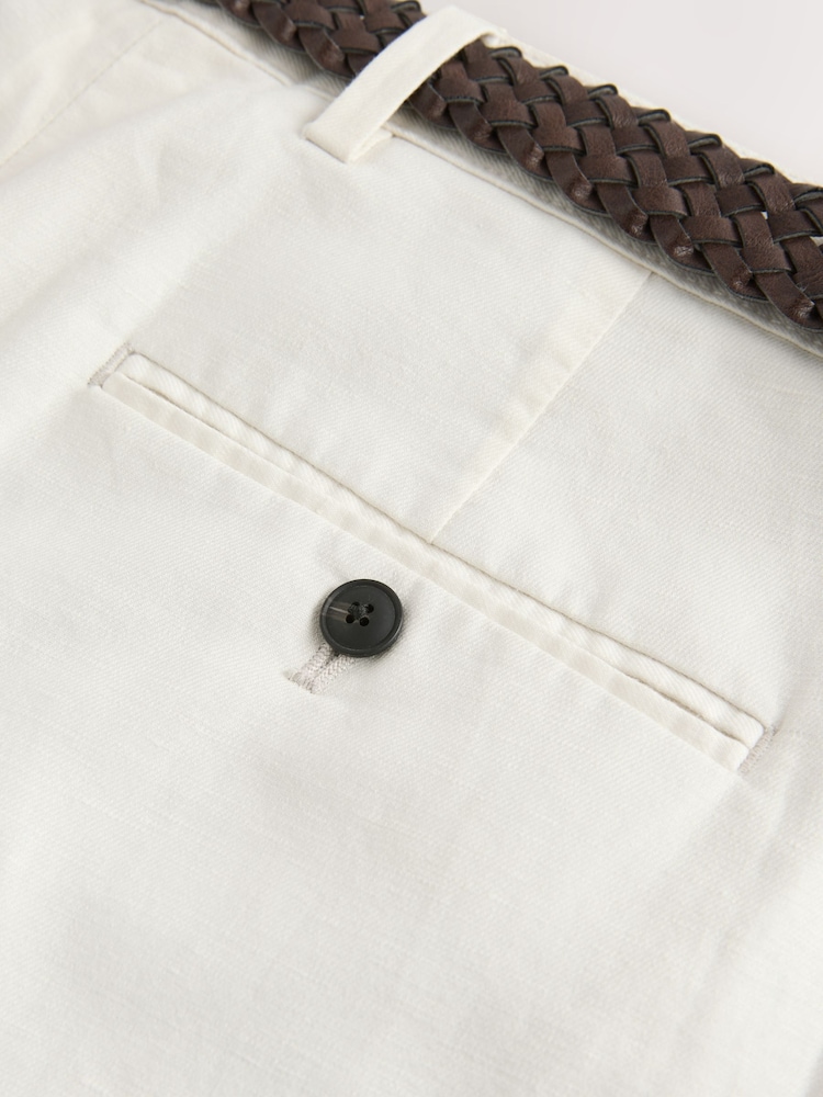 Ecru Regular Fit Smart Linen Cotton Blend Belted Trousers - Image 8 of 8 Ecru Regular Fit Smart Linen Cotton Blend Belted Trousers - Image 8 of 8