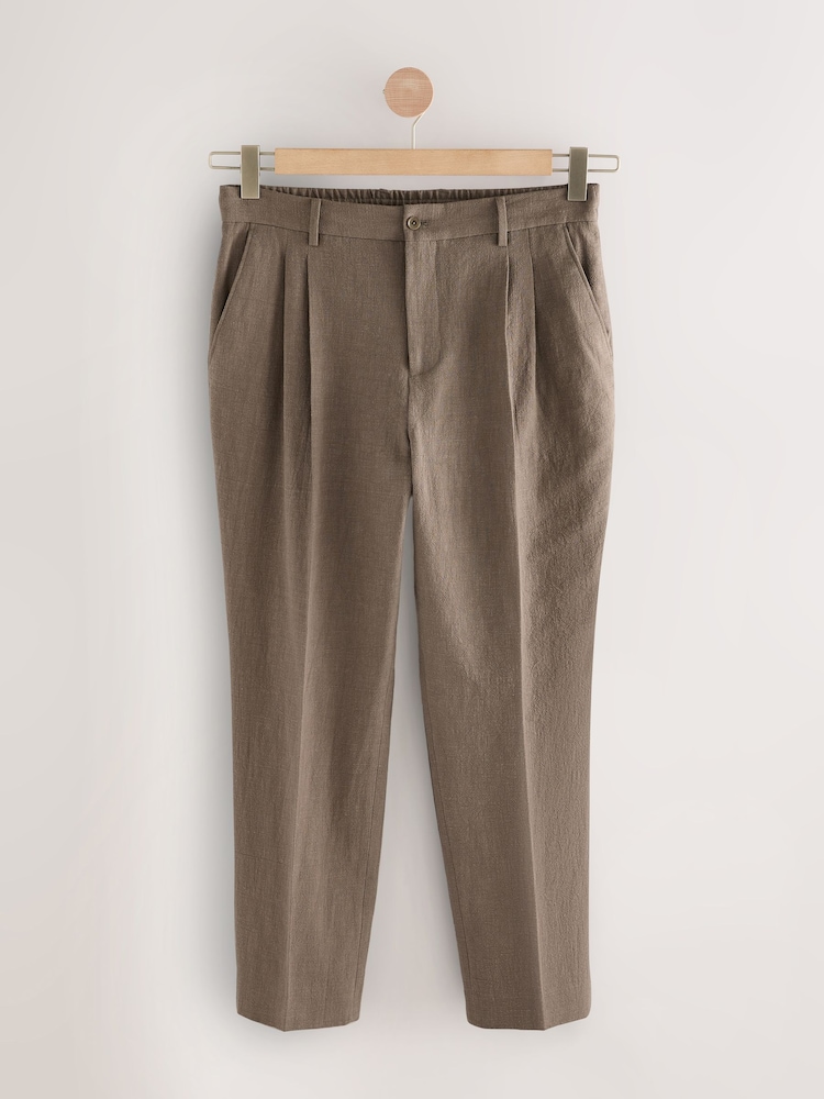 Mushroom Brown Smart Linen Look Trousers With Internal Drawcord - Image 1 of 5