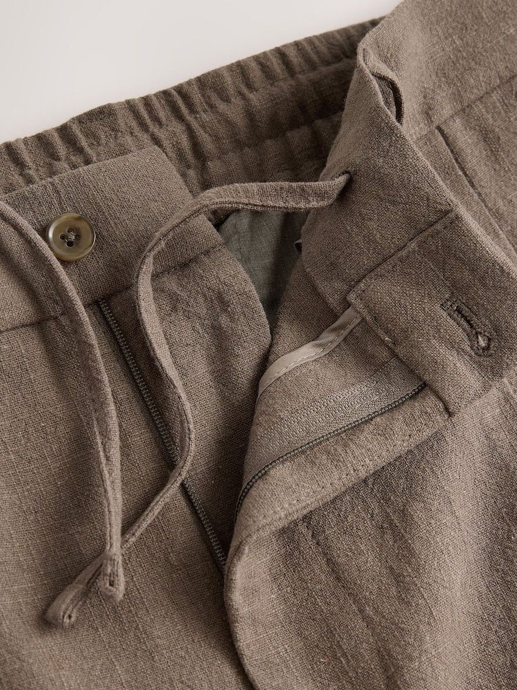Mushroom Brown Smart Linen Look Trousers With Internal Drawcord - Image 2 of 5