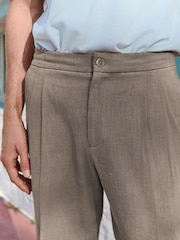 Mushroom Brown Smart Linen Look Trousers With Internal Drawcord - Image 6 of 11