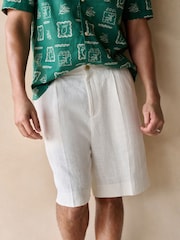 Blanco - Smart Linen Look Shorts With Internal Drawcord - Imagen 1 de 8
