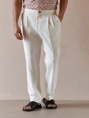 Blanco - Smart Linen Look Trousers With Internal Drawcord - Imagen 1 de 5