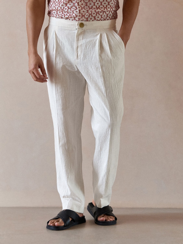 Blanco - Smart Linen Look Trousers With Internal Drawcord - Imagen 1 de 5