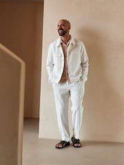 Blanco - Smart Linen Look Trousers With Internal Drawcord - Imagen 2 de 5