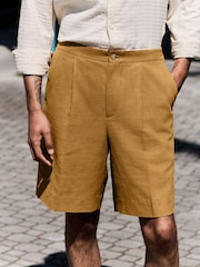 Tan Brown Smart Linen Look Shorts With Internal Drawcord - Image 1 of 6