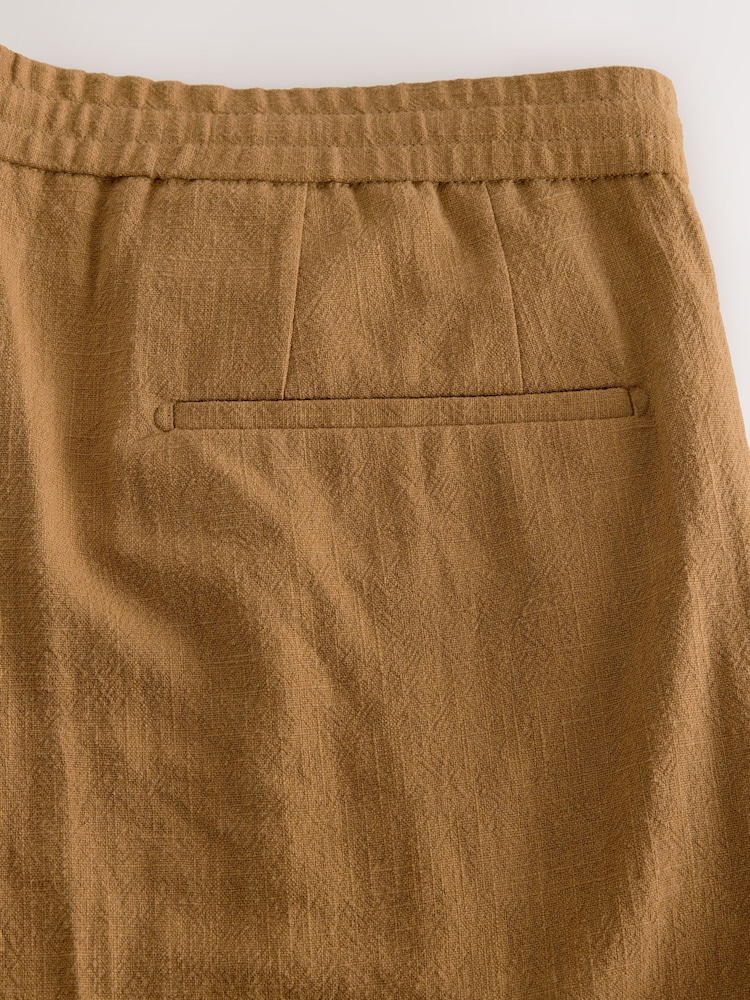 Tan Brown Smart Linen Look Shorts With Internal Drawcord - Image 10 of 10