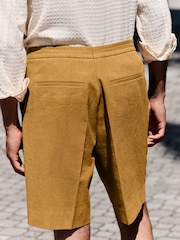 Tan Brown Smart Linen Look Shorts With Internal Drawcord - Image 3 of 6